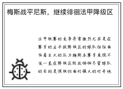 梅斯战平尼斯，继续徘徊法甲降级区