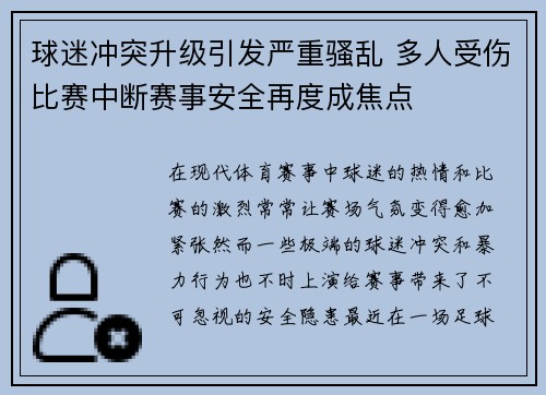 球迷冲突升级引发严重骚乱 多人受伤比赛中断赛事安全再度成焦点